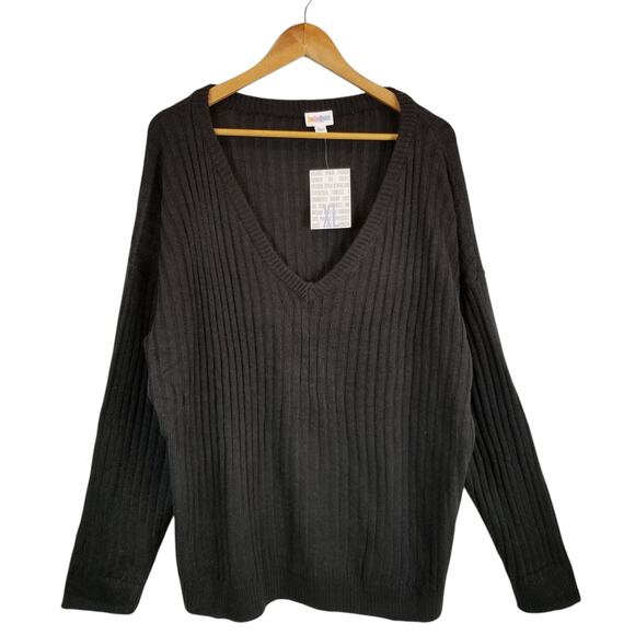 Lularoe NWT Women's Torrie Ribbed V-Neck Long Sleeve Sweater Dark Brown Size XL - Picture 1 of 8